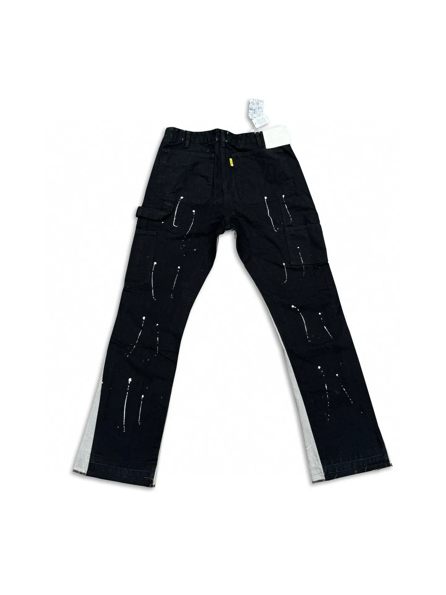 -Size upper body P220#G33 GALLERY DEPT. Spliced ​​washed retro jeans for men and women, high street splash-ink pants, micro-flared casual trousers, trendy couple, same style. Color: black. Size: S-XXL (corresponding to 28-36)